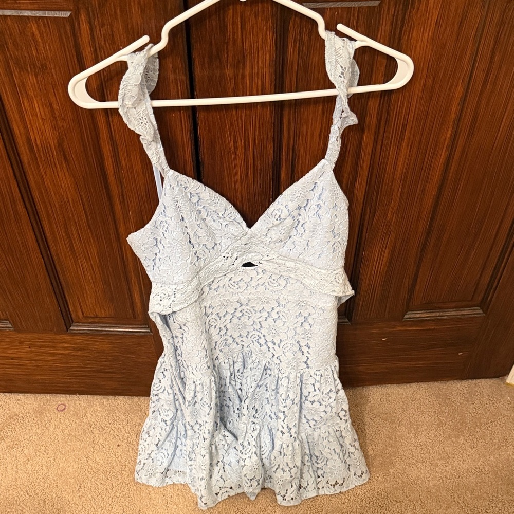Light blue lace mini dress